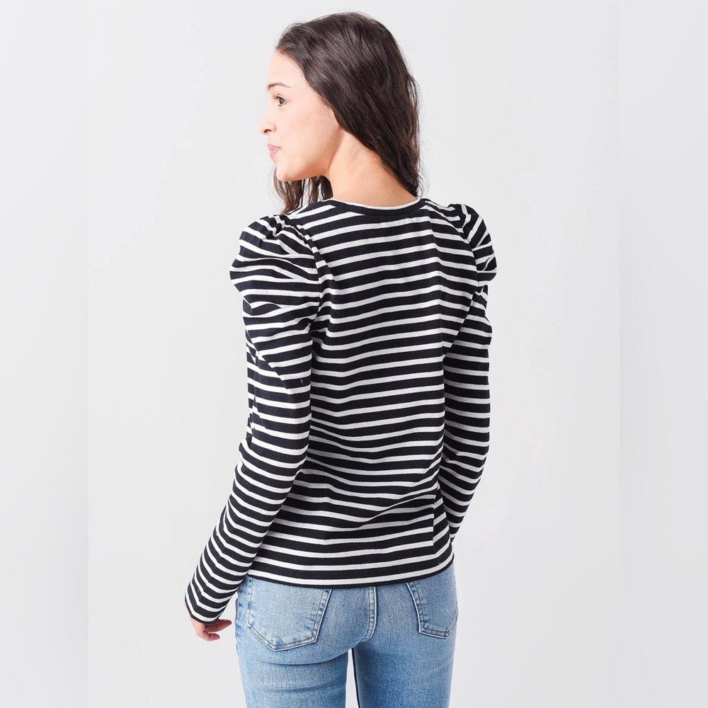 Rebecca Minkoff Top Tee Womens S Talia Breton Striped Puff Sleeve Cotton Preppy - Picture 16 of 16